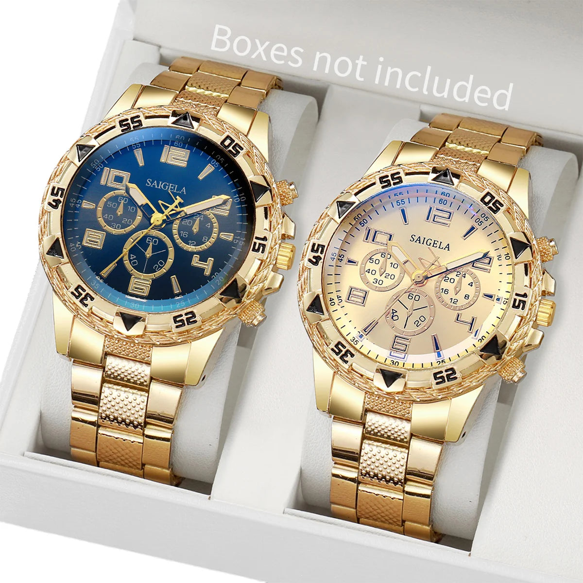 2PCS Men Business Watches Fashion Arabic Dial Steel Band Male's Quartz Watch Set (Without Box）