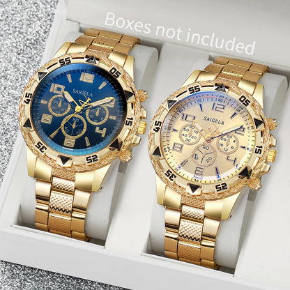 2PCS Men Business Watches Fashion Arabic Dial Steel Band Male's Quartz Watch Set (Without Box）